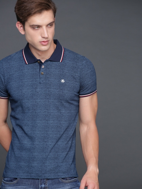 

WROGN Men Blue Checked Polo Collar T-shirt