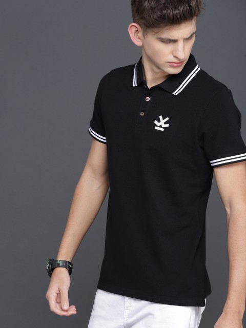 

WROGN Men Black Solid Polo Collar T-shirt