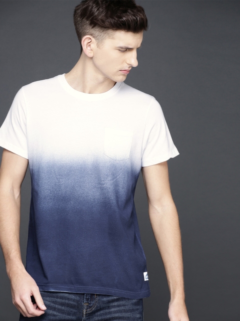 

WROGN Men White & Blue Ombre-Dyed T-shirt