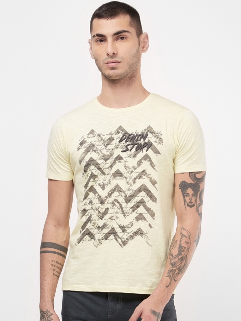 

Killer Men Yellow Printed Round Neck Slim Fit T-shirt