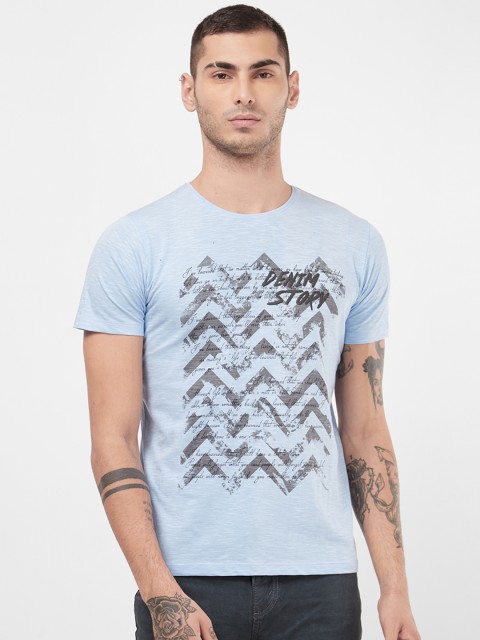

Killer Men Blue Printed Round Neck T-shirt
