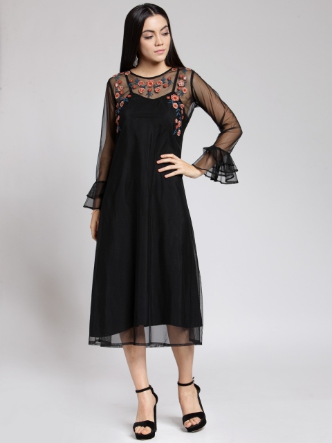

plusS Women Black Solid A-Line Dress