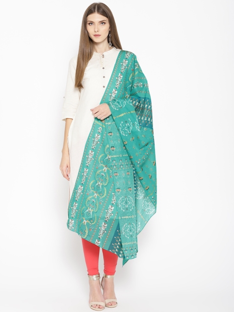 

AURELIA Green & Off-White Printed Pure Cotton Dupatta