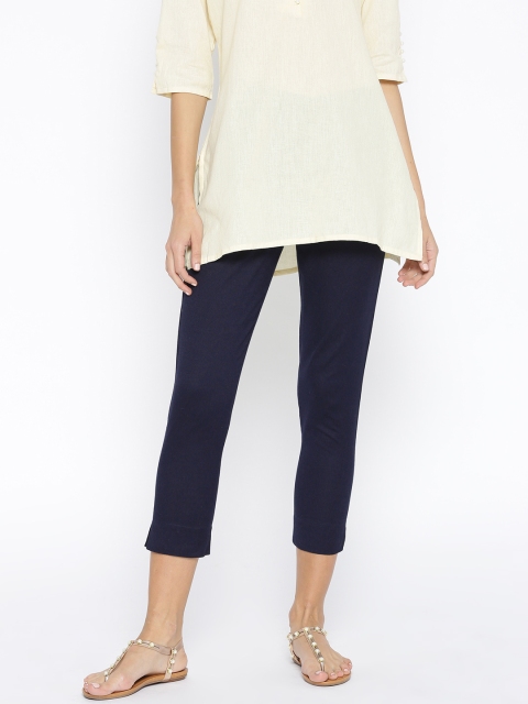 

AURELIA Women Navy Blue Regular Fit Solid Cropped Trousers