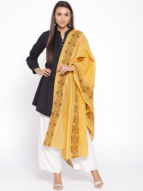 

AURELIA Yellow & Black Self-Striped Pure Cotton Dupatta