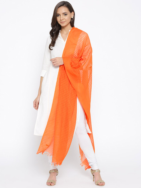 

AURELIA Orange Woven Design Pure Cotton Dupatta