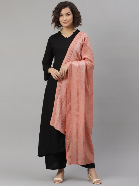 

AURELIA Women Peach-Coloured Pure Cotton Striped Dupatta