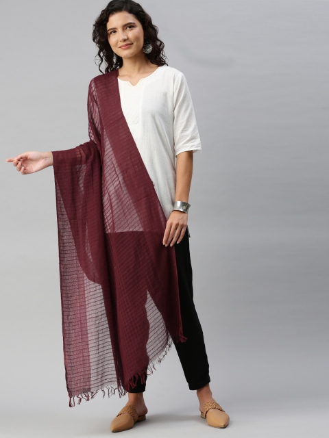 

AURELIA Women Maroon Striped Pure Cotton Dupatta