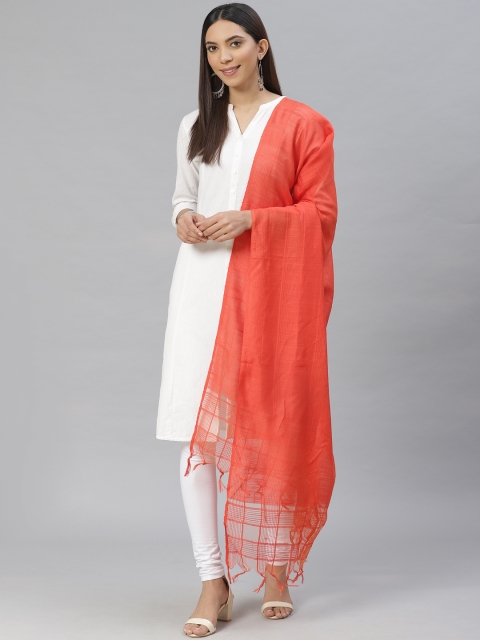 

AURELIA Orange Self-Checked Dupatta