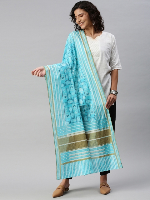 

AURELIA Women Blue & Green Printed Pure Cotton Dupatta