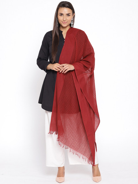 

AURELIA Maroon Self-Checked Pure Cotton Dupatta