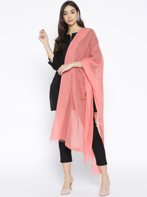 

AURELIA Pink Self Checked Pure Cotton Dupatta