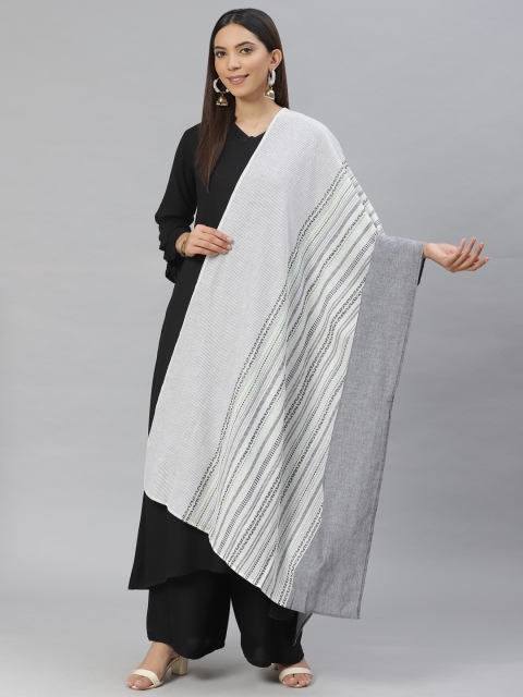 

AURELIA Off-White & Grey Striped Pure Cotton Dupatta