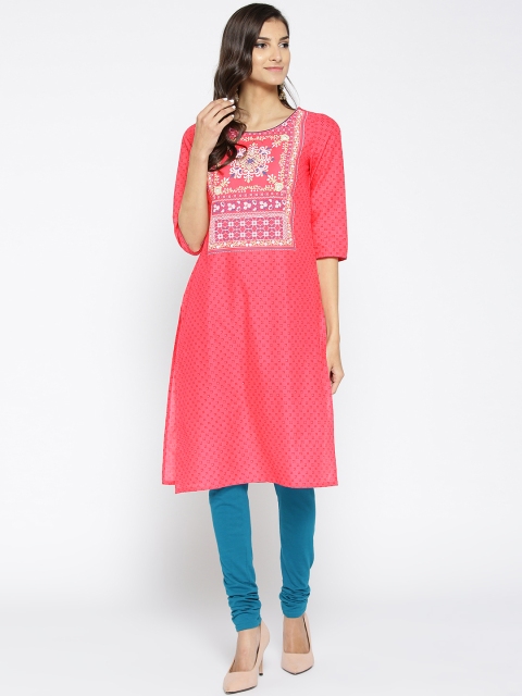 

AURELIA Women Pink Printed Straight Kurta