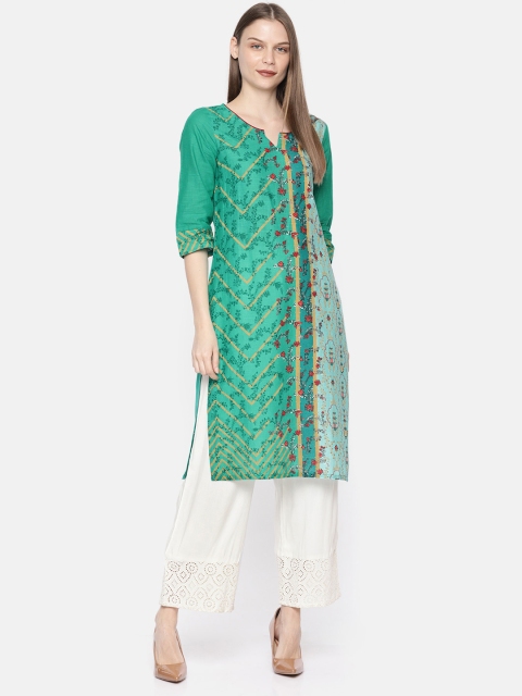 

AURELIA Women Green Printed Straight Kurta