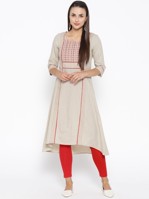 

AURELIA Women Beige Striped A-Line Kurta