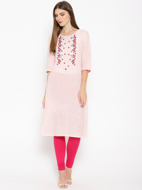 

AURELIA Women Pink Floral Yoke Design Straight Kurta