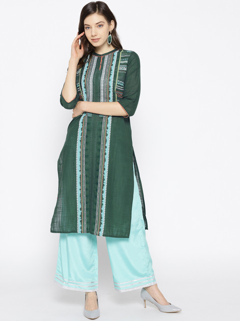 

AURELIA Women Green Printed Straight Kurta