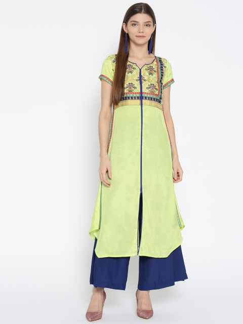 

AURELIA Women Green Yoke Design Straight Kurta