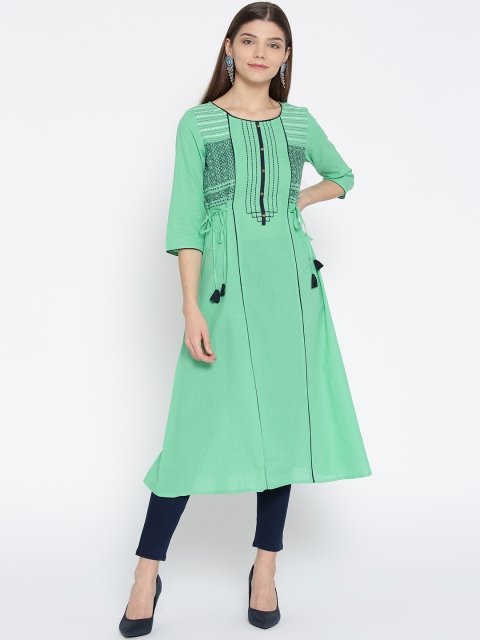 

AURELIA Women Green Yoke Design A-Line Kurta