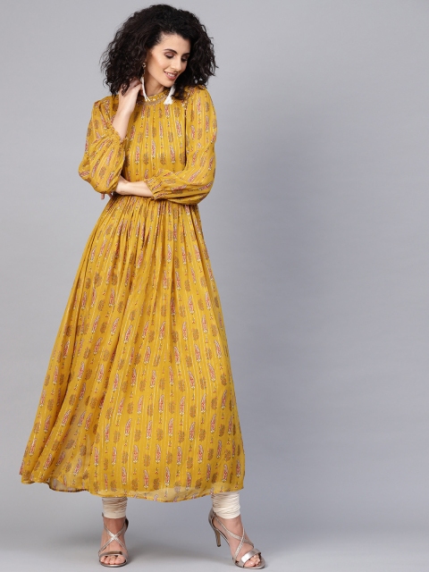 

Wishful by W Women Mustard Yellow Printed Anarkali Kurta