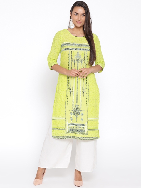 

AURELIA Women Green Printed Straight Kurta