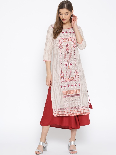 

AURELIA Women Off-White & Red Printed Straight Kurta
