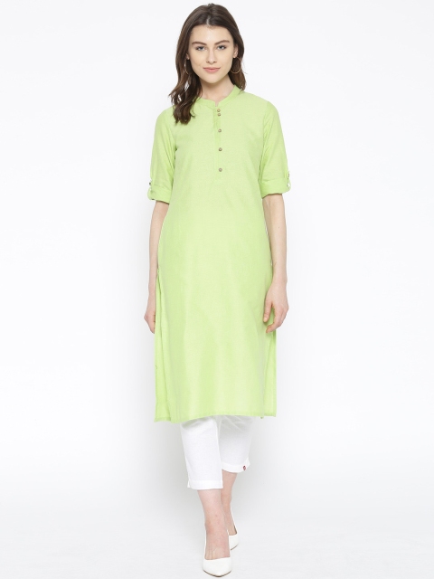 

AURELIA Women Green Solid Straight Kurta
