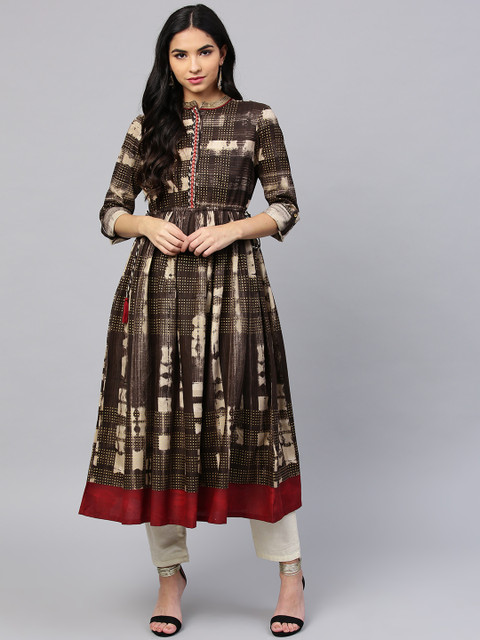 

W Women Brown Printed A-Line Kurta