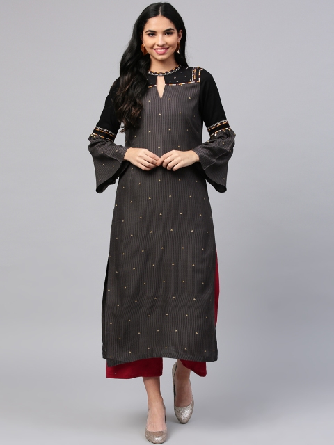

W Women Grey Striped Straight Kurta