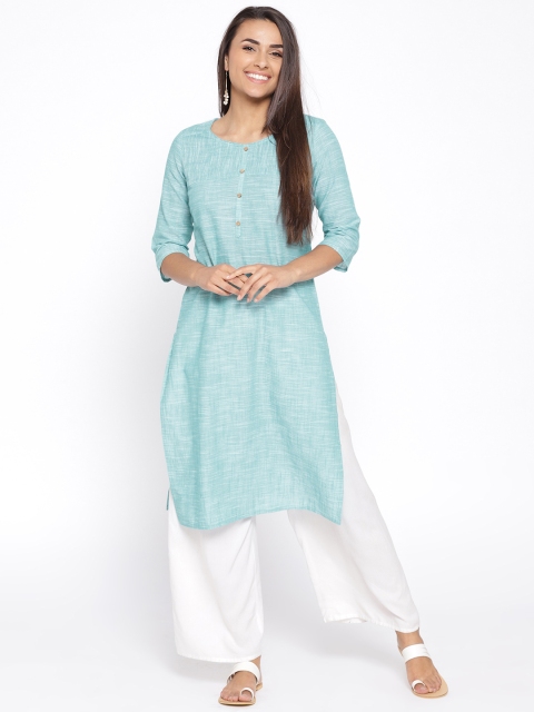 

AURELIA Women Blue Solid Straight Kurta