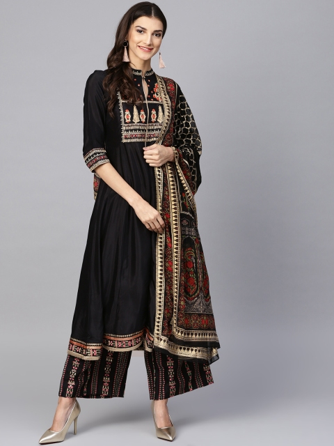 

Wishful by W Women Black & Gold-Toned Yoke Design Kurta with Palazzos & Dupatta