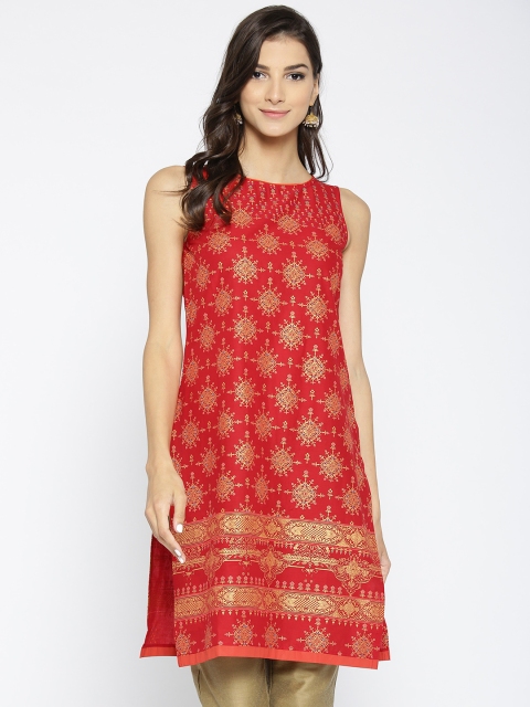 

AURELIA Women Red & Golden Printed Straight Kurta