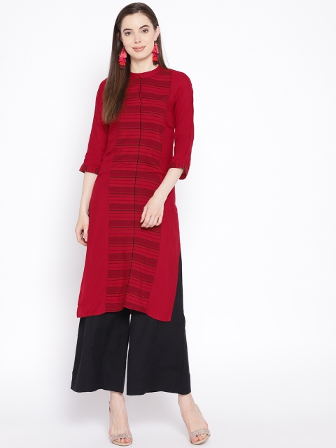 

AURELIA Women Red & Black Striped Straight Kurta