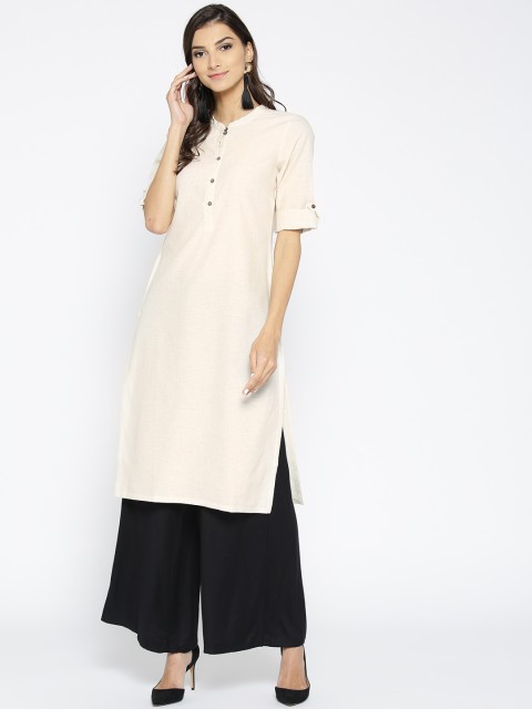 

AURELIA Women Off-White Solid Straight Kurta