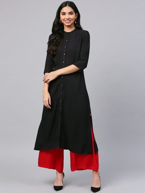 

W Women Black Woven Design A-Line Kurta