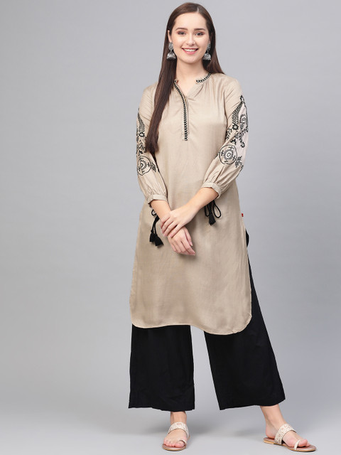 

W Women Beige Solid Straight Kurta