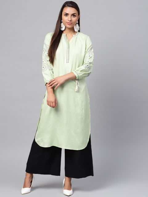 

W Women Green Solid Straight Kurta