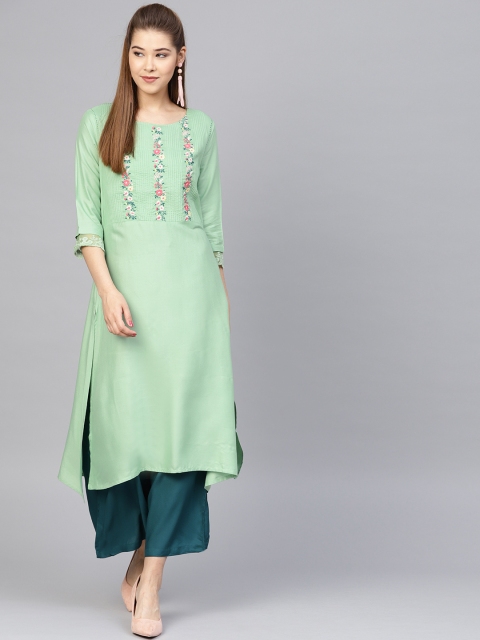

W Women Green Yoke Design A-Line Kurta