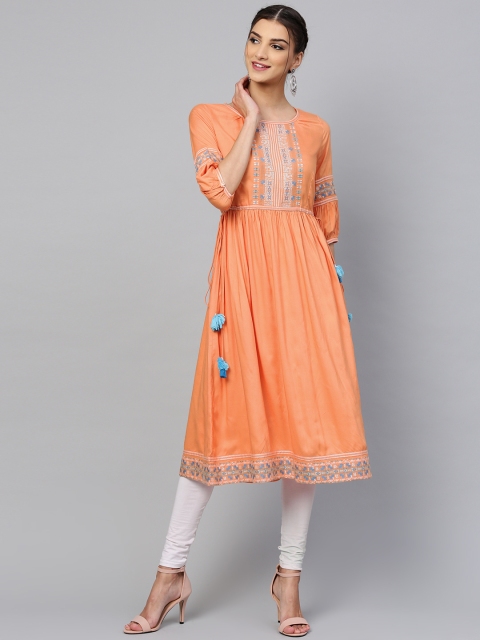 

W Women Orange Yoke Design A-Line Kurta