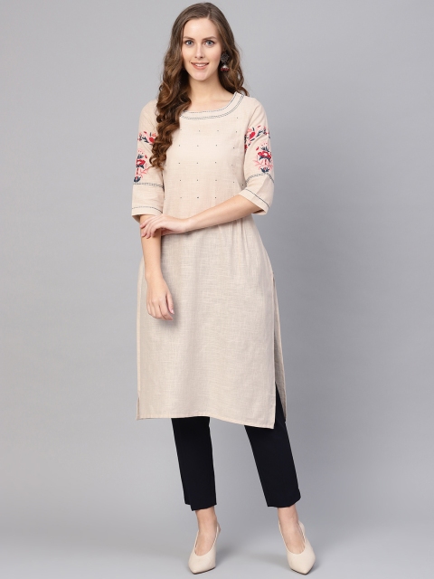 

W Women Beige Yoke Design Straight Kurta