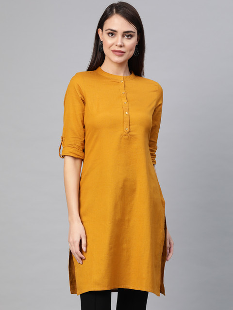 

W Women Mustard Yellow Solid Straight Kurta