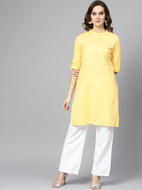 

W Women Yellow Solid Straight Kurta