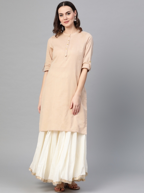 

W Women Beige Solid Straight Kurta