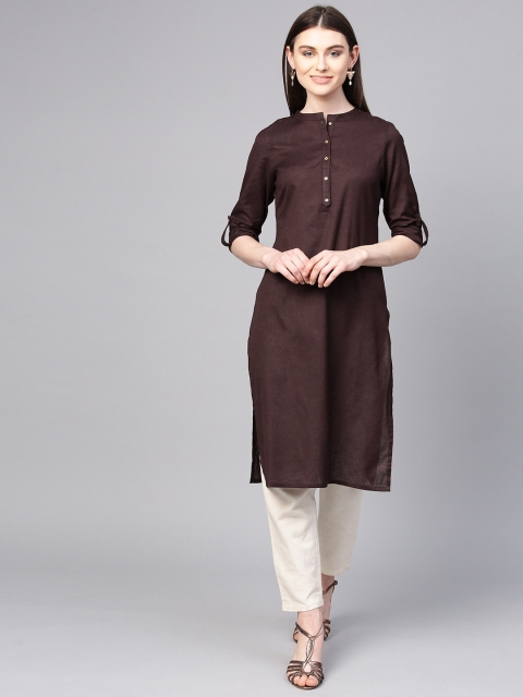 

W Women Coffee Brown Solid Straight Kurta