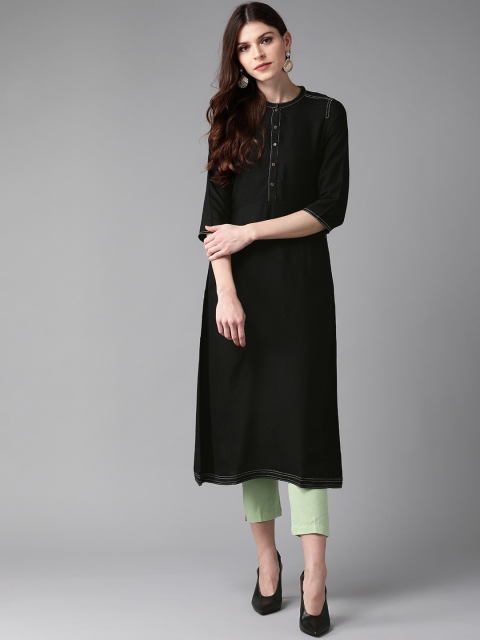 

W Women Black Solid A-Line Kurta