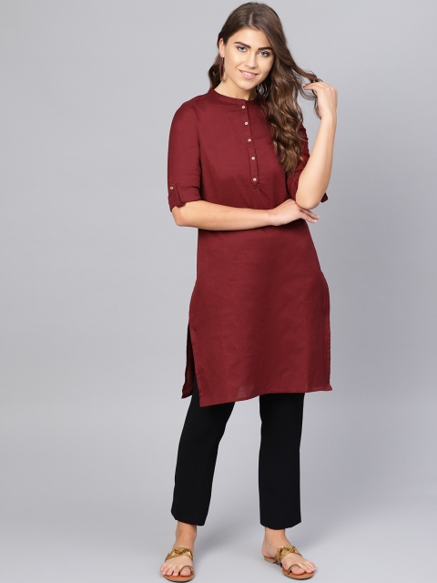 

W Women Maroon Solid Straight Kurta