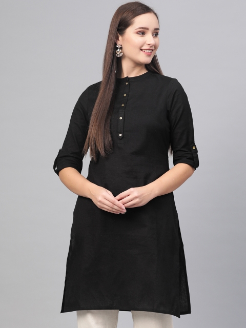 

W Women Black Solid Straight Kurta