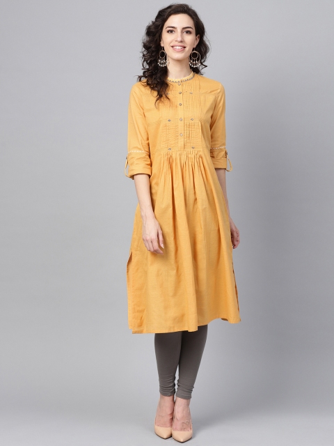 

W Women Mustard Yellow Solid A-Line Kurta