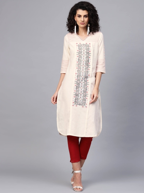 

W Women Off-White Printed Straight Kurta